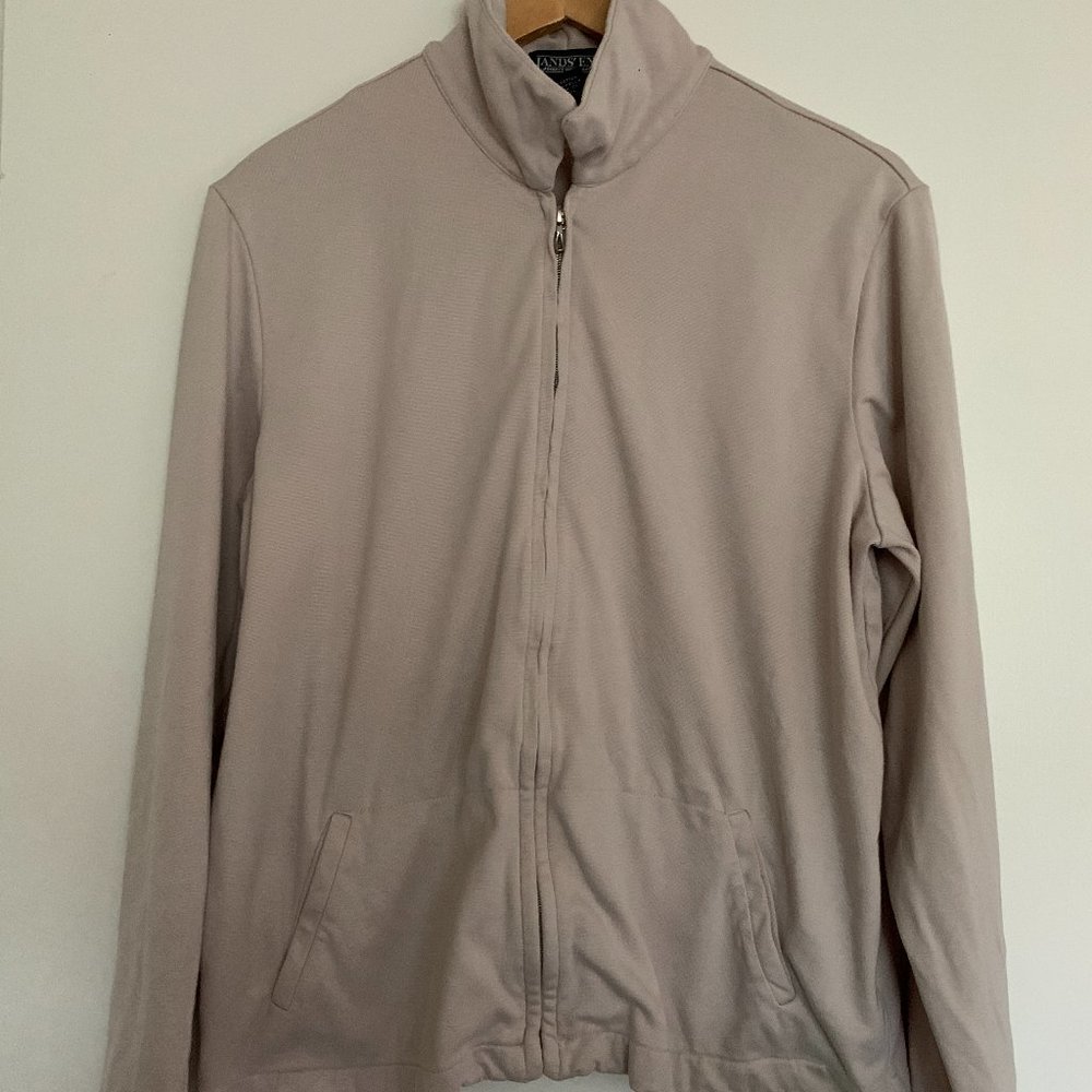 Lands' End Men's Full Zip Collared Sweatshirt Size L (14-16) Cream Color